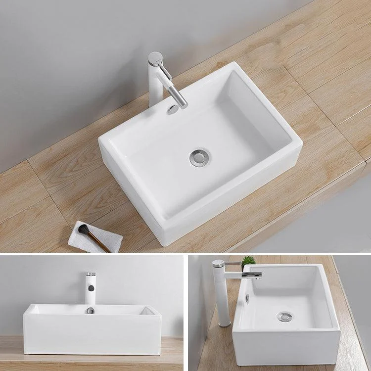 Modern Wash Stand Porcelain Rectangular with Drain Assembly and Pop-Up Drain Vessel Sink -Bathlova