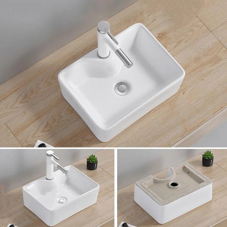 Modern Wash Stand Porcelain Rectangular with Drain Assembly and Pop-Up Drain Vessel Sink -Bathlova