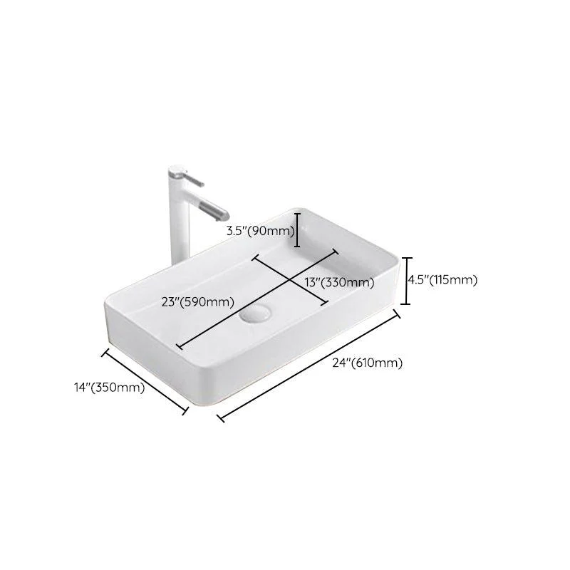 Modern Wash Stand Porcelain Rectangular with Drain Assembly and Pop-Up Drain Vessel Sink -Bathlova