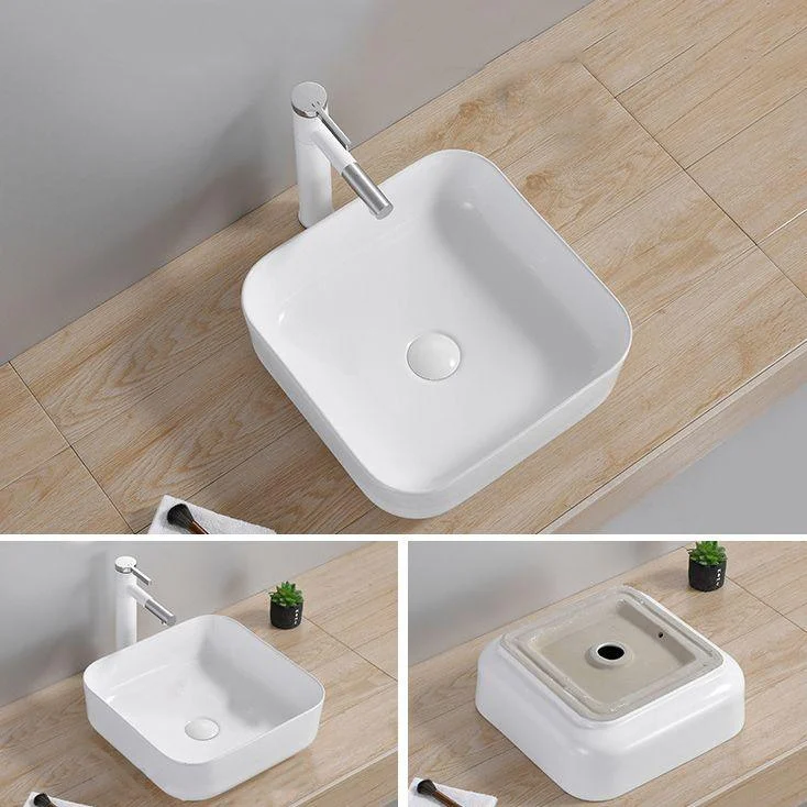 Modern Wash Stand Porcelain Rectangular with Drain Assembly and Pop-Up Drain Vessel Sink -Bathlova