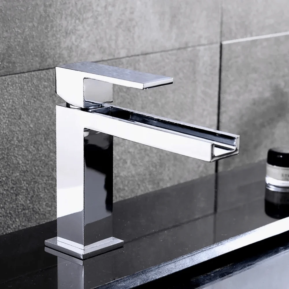 Modern Waterfall 1-Hole Bathroom Tap in Polished Chrome Solid Brass Sink -Bathlova