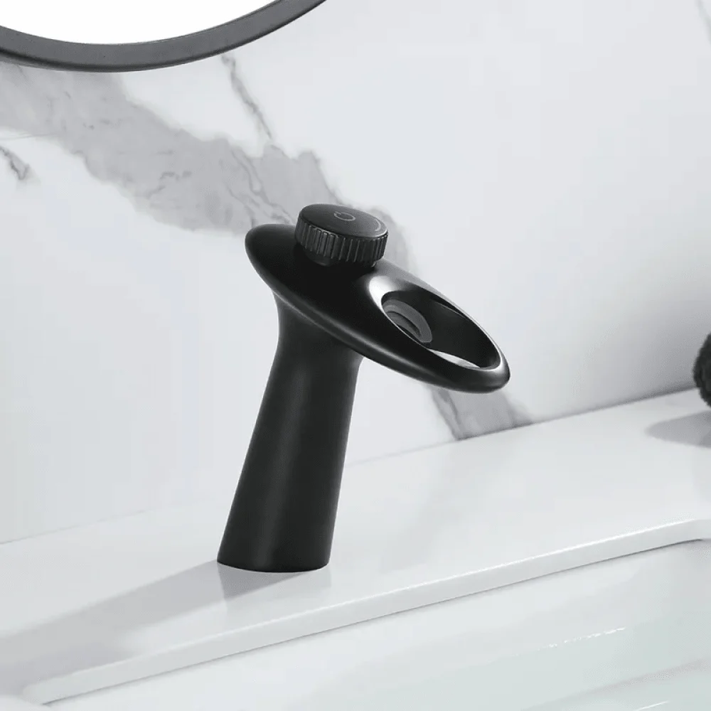 Modern Waterfall Single Knob Bathroom Tap in Black -Bathlova