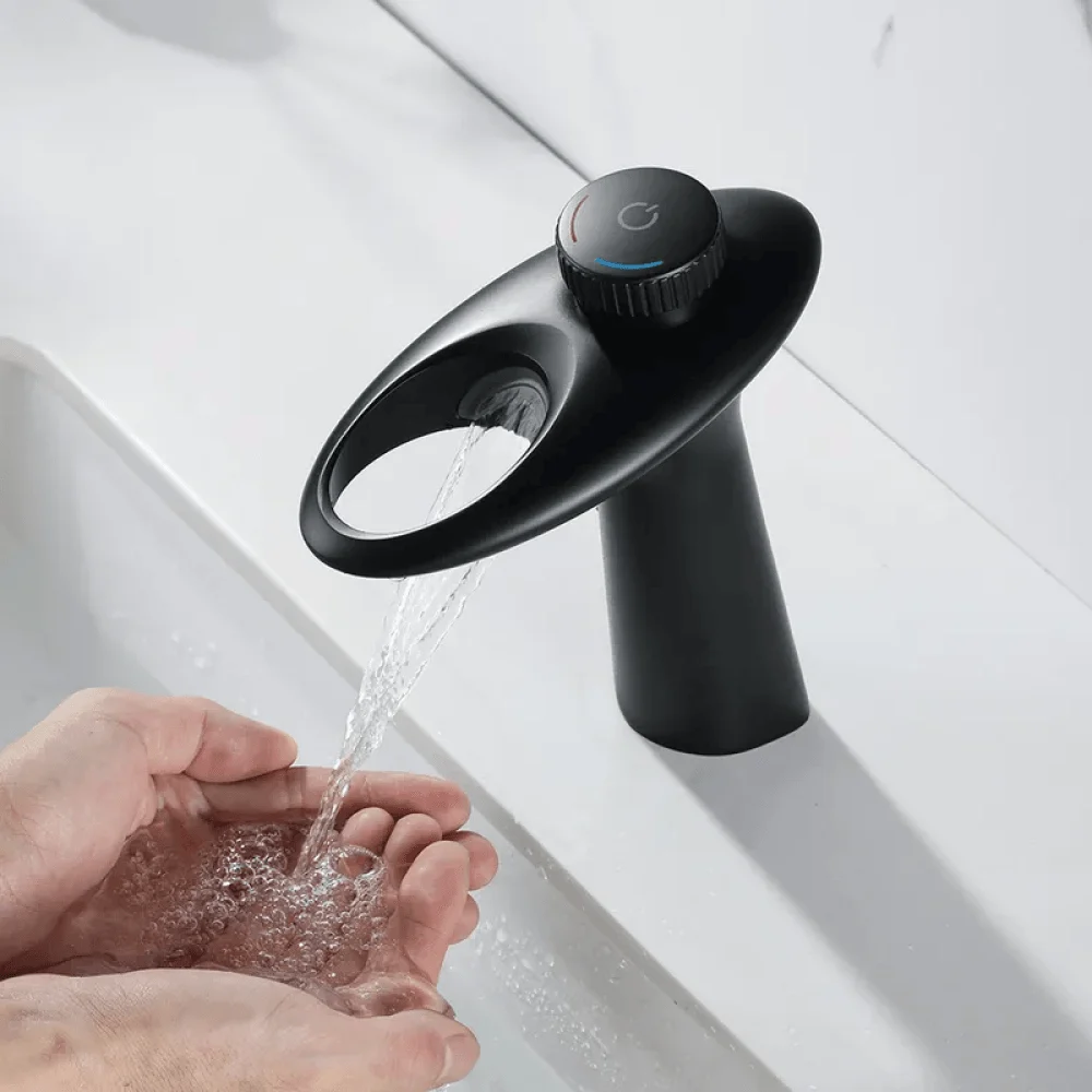 Modern Waterfall Single Knob Bathroom Tap in Black -Bathlova