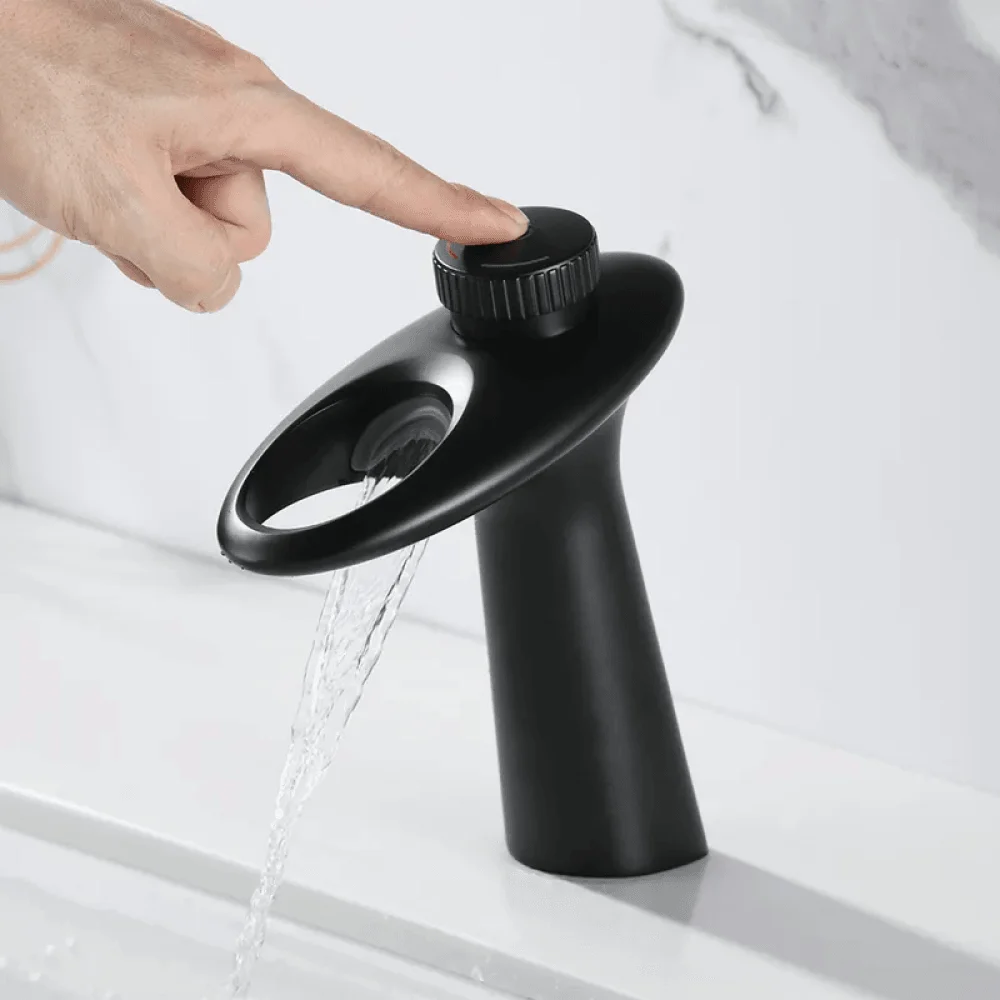 Modern Waterfall Single Knob Bathroom Tap in Black -Bathlova