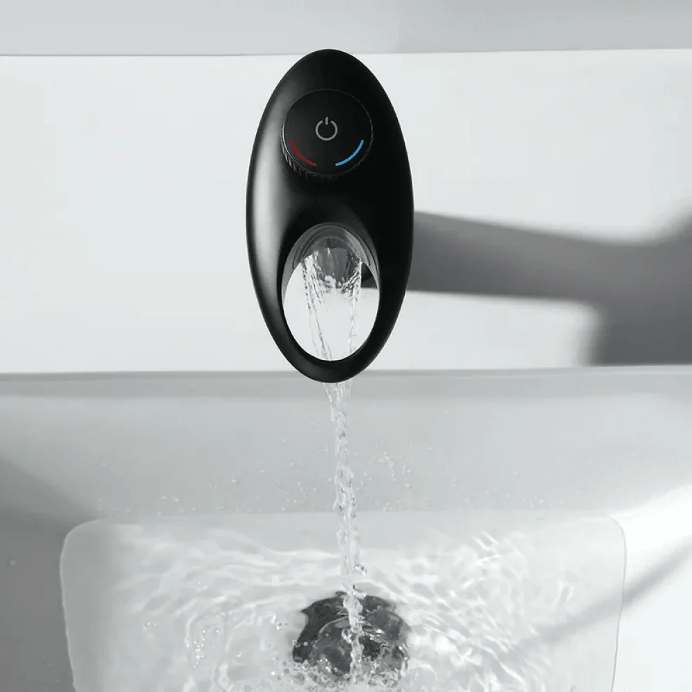 Modern Waterfall Single Knob Bathroom Tap in Black -Bathlova