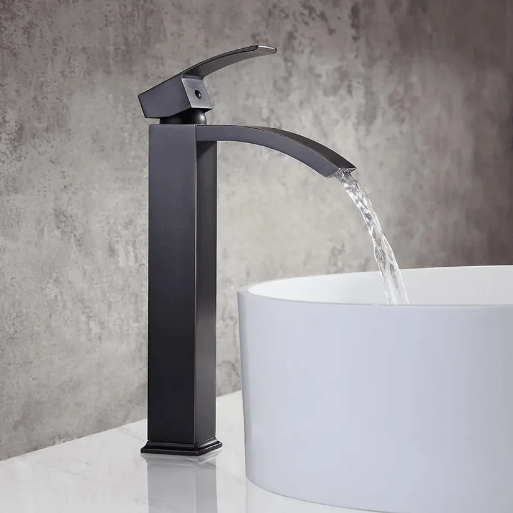 Modern Waterfall Spout Bathroom Tap in Antique Black Vessel Sink -Bathlova