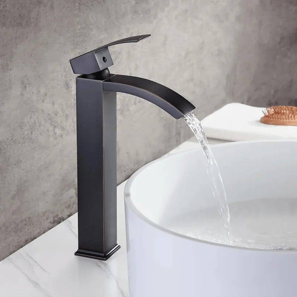 Modern Waterfall Spout Bathroom Tap in Antique Black Vessel Sink -Bathlova