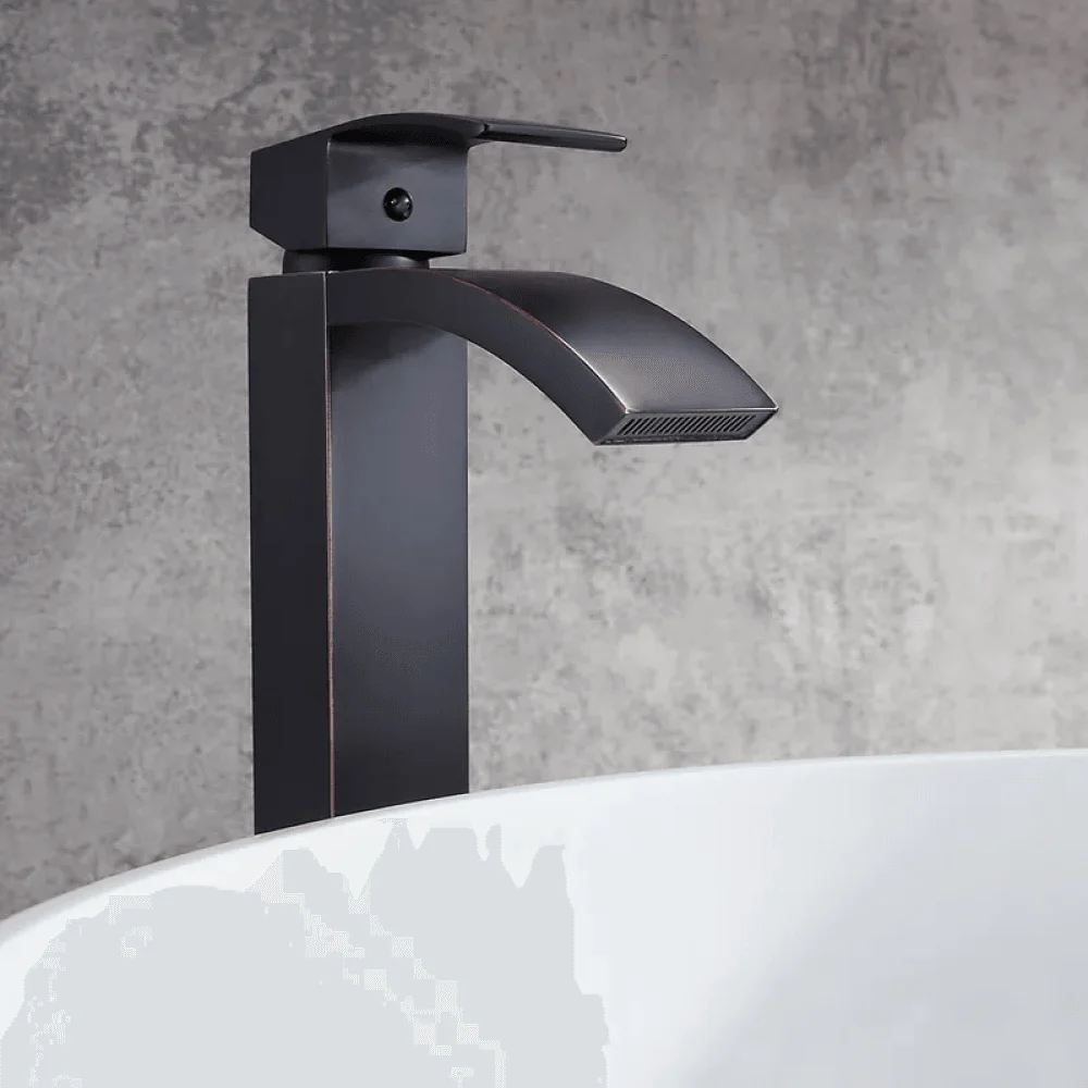 Modern Waterfall Spout Bathroom Tap in Antique Black Vessel Sink -Bathlova