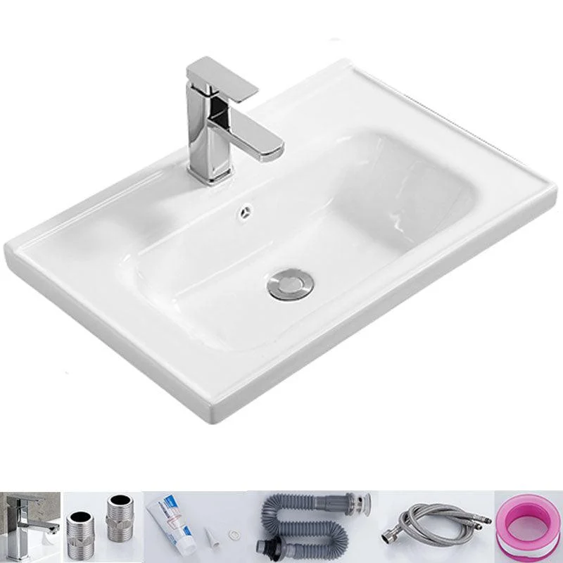 Modern White Bathroom Sink Rectangular Ceramic Bathroom Sink -Bathlova