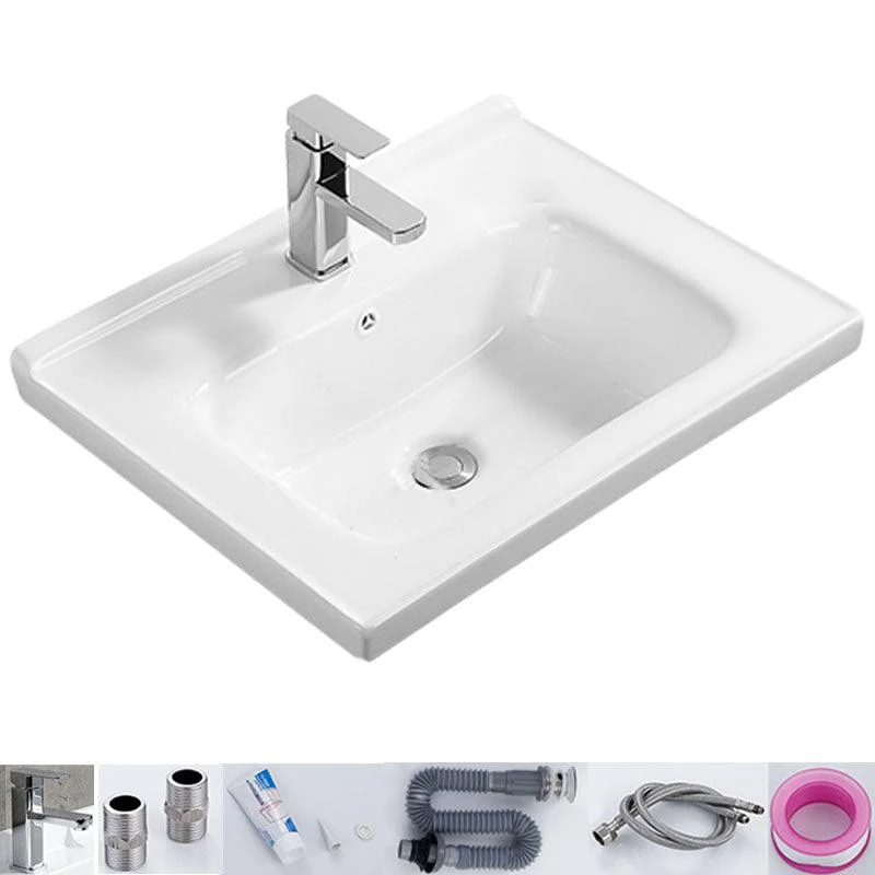 Modern White Bathroom Sink Rectangular Ceramic Bathroom Sink -Bathlova