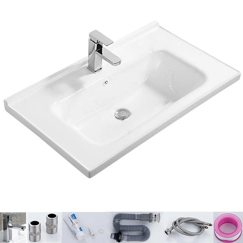 Modern White Bathroom Sink Rectangular Ceramic Bathroom Sink -Bathlova