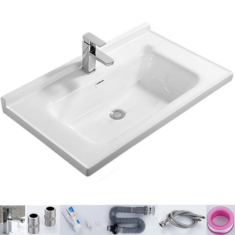 Modern White Bathroom Sink Rectangular Ceramic Bathroom Sink -Bathlova