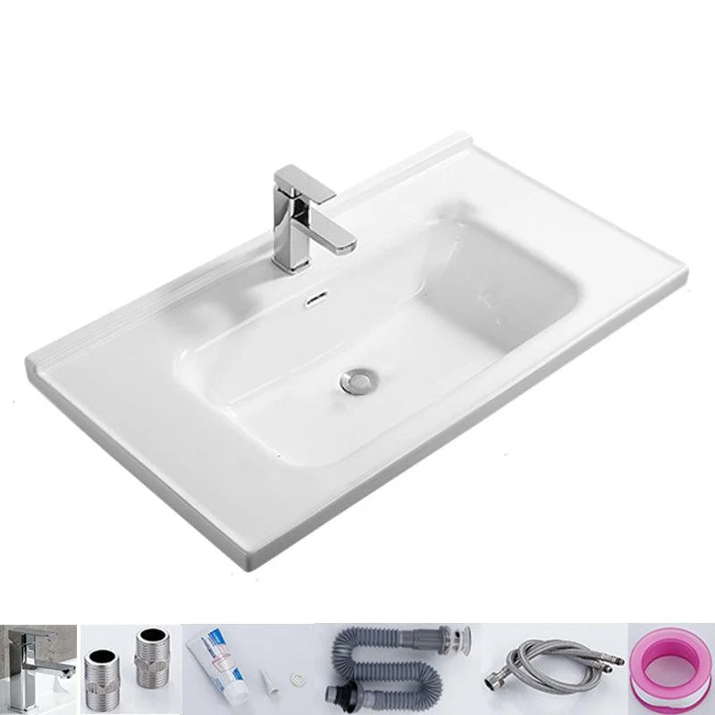 Modern White Bathroom Sink Rectangular Ceramic Bathroom Sink -Bathlova