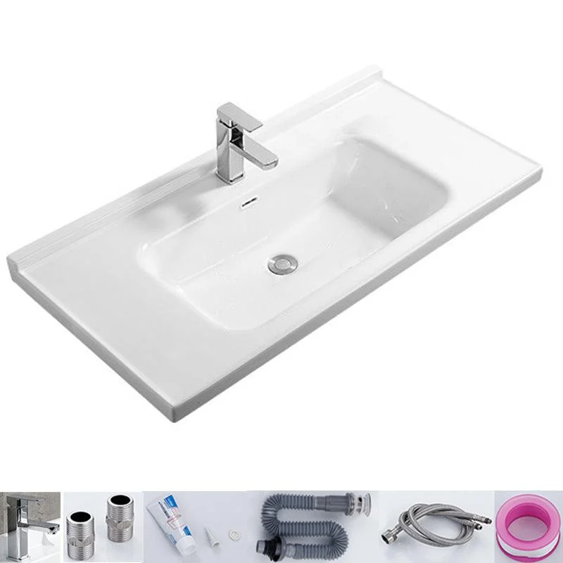 Modern White Bathroom Sink Rectangular Ceramic Bathroom Sink -Bathlova