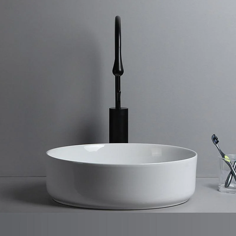 Modern White Vessel Sink Porcelain Shut-Off Valve Included Bathroom Sink -Bathlova