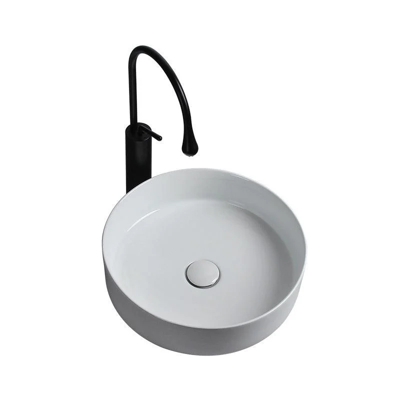 Modern White Vessel Sink Porcelain Shut-Off Valve Included Bathroom Sink -Bathlova