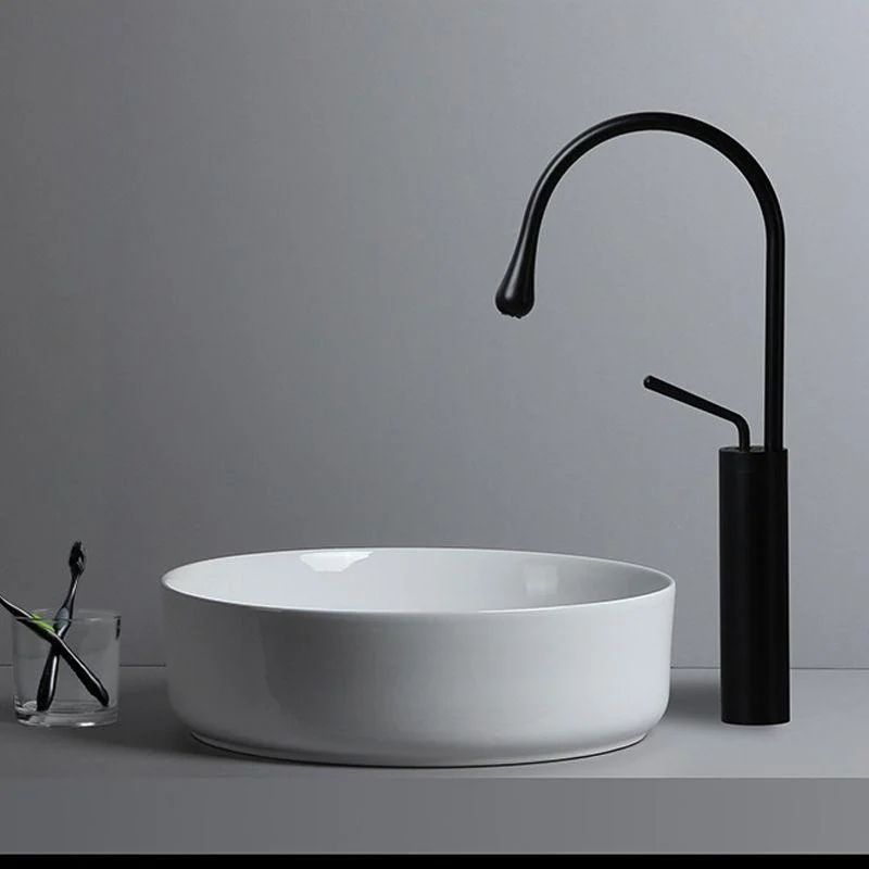 Modern White Vessel Sink Porcelain Shut-Off Valve Included Bathroom Sink -Bathlova