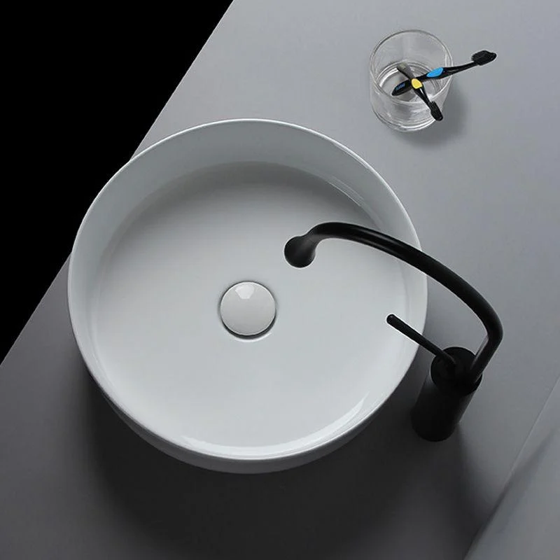 Modern White Vessel Sink Porcelain Shut-Off Valve Included Bathroom Sink -Bathlova