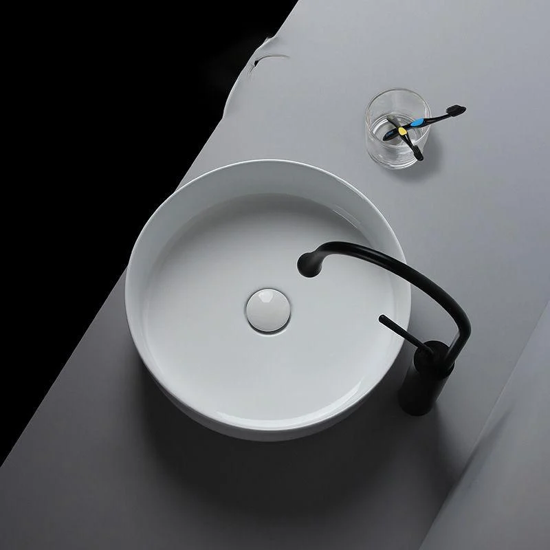 Modern White Vessel Sink Porcelain Shut-Off Valve Included Bathroom Sink -Bathlova