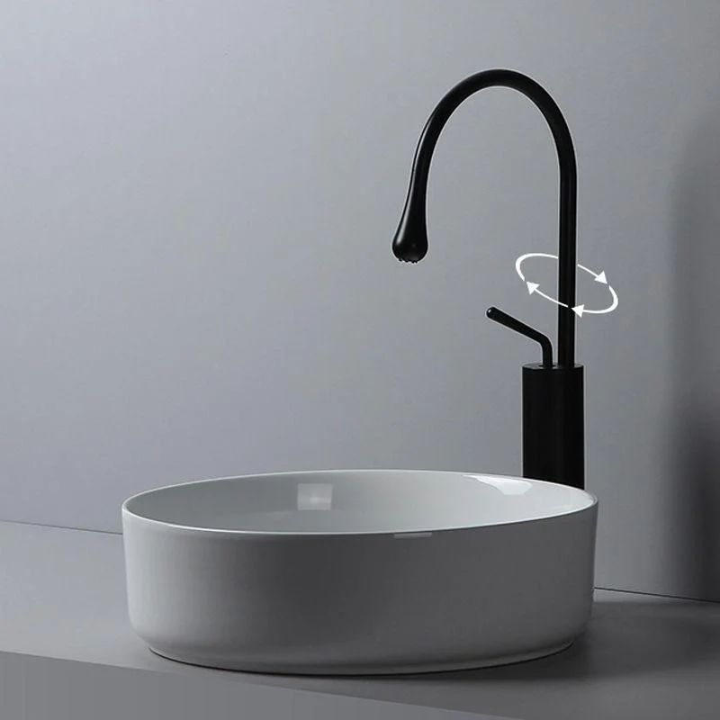 Modern White Vessel Sink Porcelain Shut-Off Valve Included Bathroom Sink -Bathlova