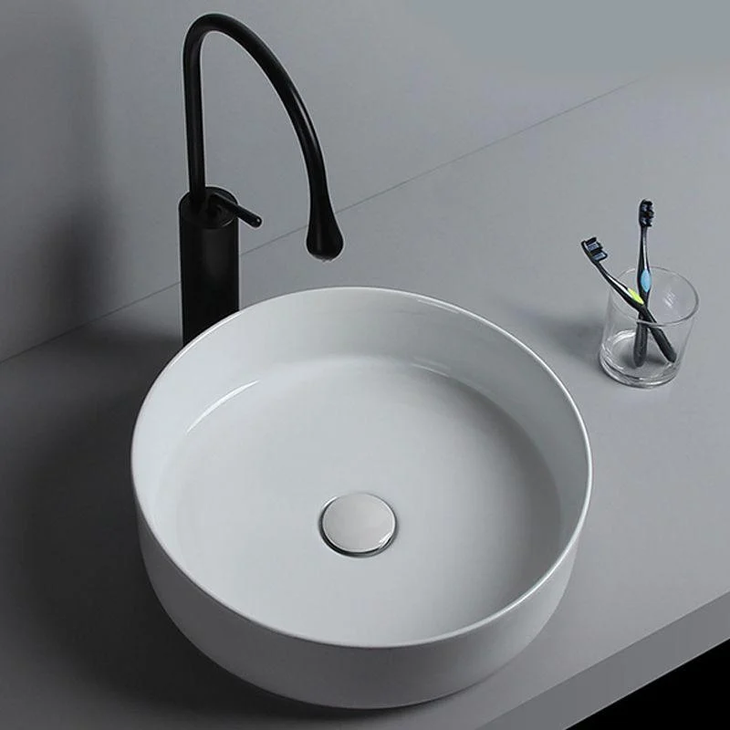 Modern White Vessel Sink Porcelain Shut-Off Valve Included Bathroom Sink -Bathlova