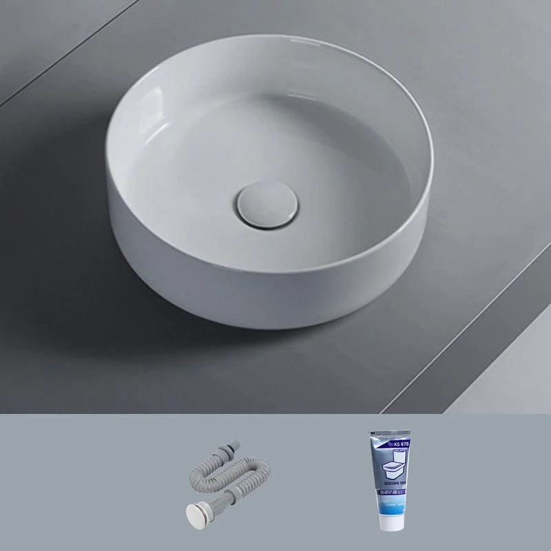 Modern White Vessel Sink Porcelain Shut-Off Valve Included Bathroom Sink -Bathlova