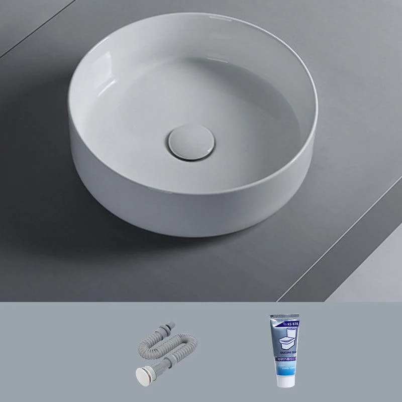 Modern White Vessel Sink Porcelain Shut-Off Valve Included Bathroom Sink -Bathlova