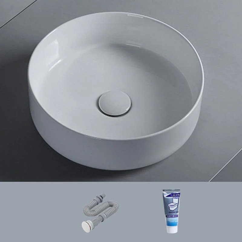 Modern White Vessel Sink Porcelain Shut-Off Valve Included Bathroom Sink -Bathlova