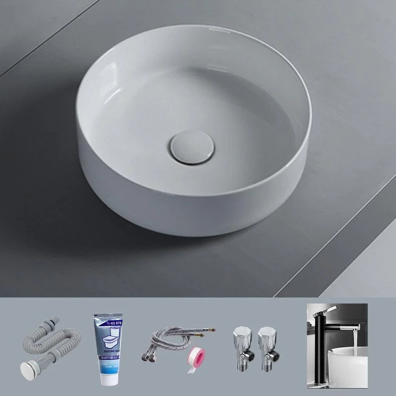 Modern White Vessel Sink Porcelain Shut-Off Valve Included Bathroom Sink -Bathlova