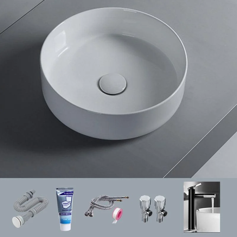 Modern White Vessel Sink Porcelain Shut-Off Valve Included Bathroom Sink -Bathlova