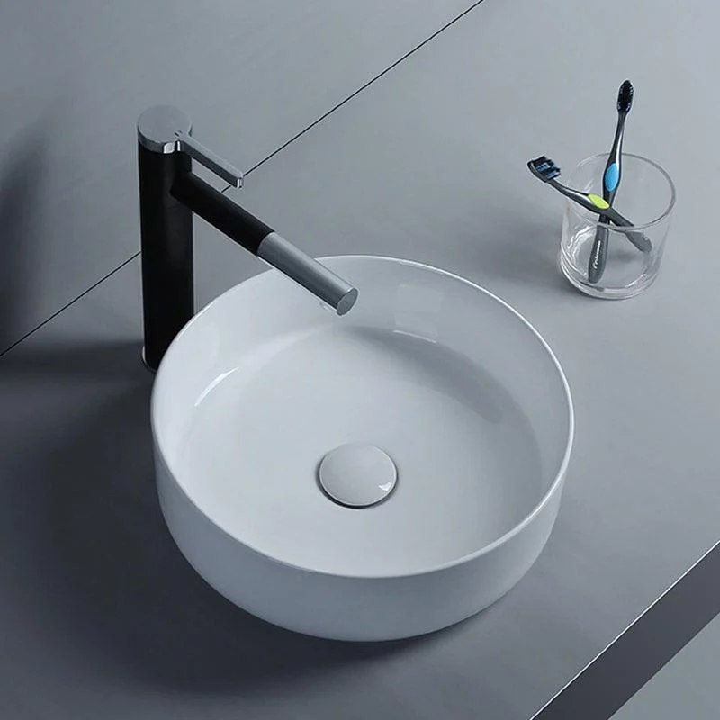 Modern White Vessel Sink Porcelain Shut-Off Valve Included Bathroom Sink -Bathlova