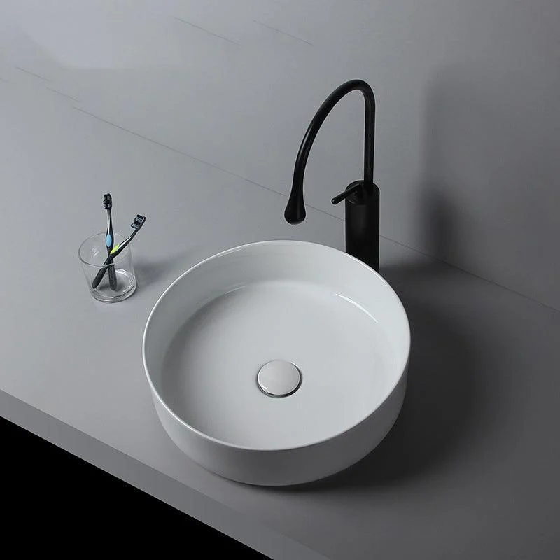 Modern White Vessel Sink Porcelain Shut-Off Valve Included Bathroom Sink -Bathlova