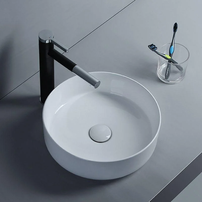 Modern White Vessel Sink Porcelain Shut-Off Valve Included Bathroom Sink -Bathlova