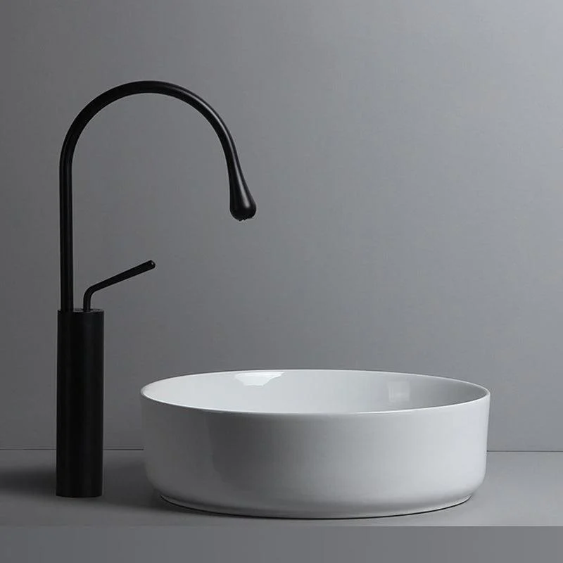 Modern White Vessel Sink Porcelain Shut-Off Valve Included Bathroom Sink -Bathlova