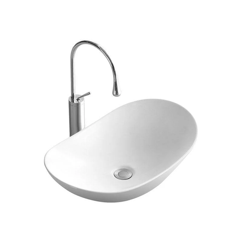 Modern White Vessel Sink Porcelain Vessel Bathroom Sink with Tap -Bathlova