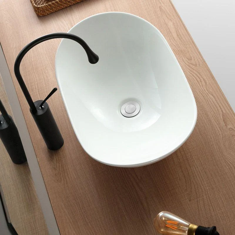 Modern White Vessel Sink Porcelain Vessel Bathroom Sink with Tap -Bathlova