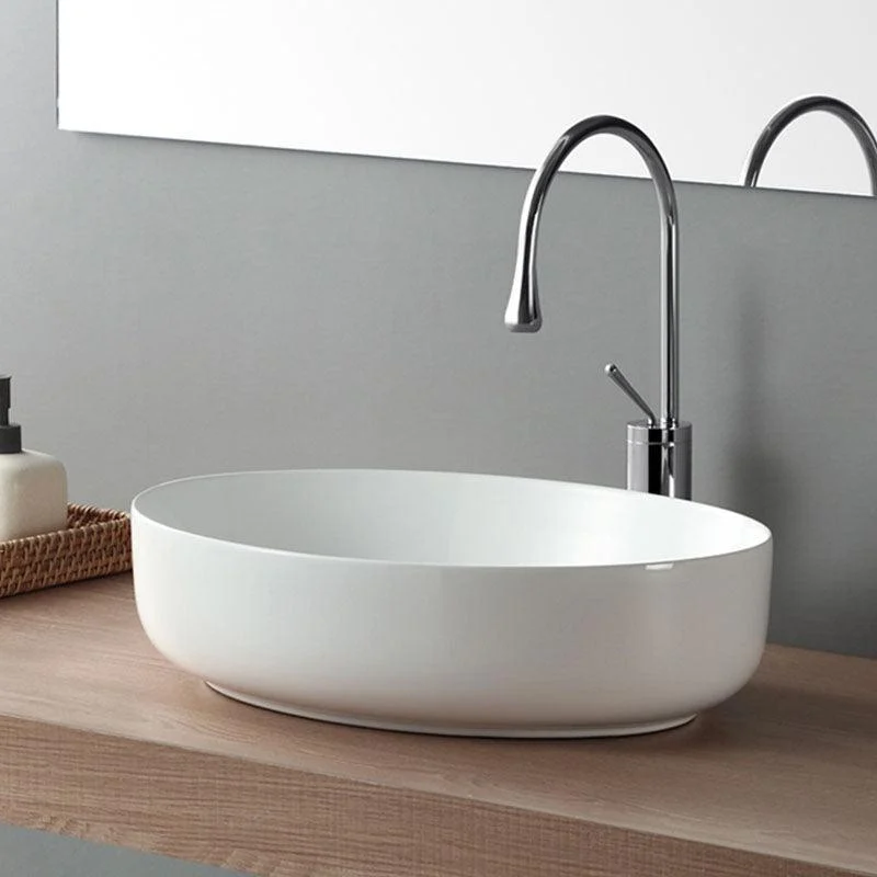 Modern White Vessel Sink Porcelain Vessel Bathroom Sink with Tap -Bathlova