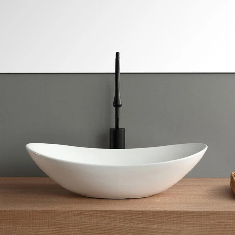 Modern White Vessel Sink Porcelain Vessel Bathroom Sink with Tap -Bathlova