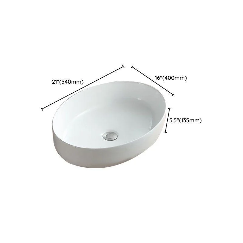 Modern White Vessel Sink Porcelain Vessel Bathroom Sink with Tap -Bathlova