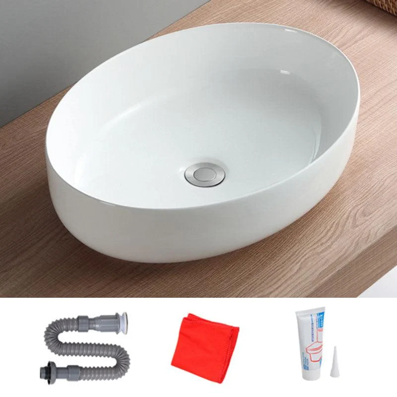 Modern White Vessel Sink Porcelain Vessel Bathroom Sink with Tap -Bathlova