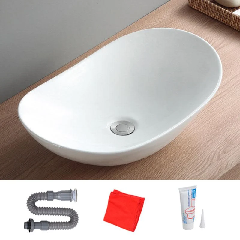 Modern White Vessel Sink Porcelain Vessel Bathroom Sink with Tap -Bathlova