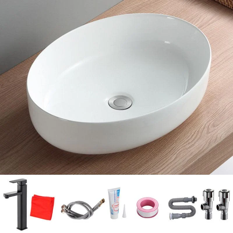 Modern White Vessel Sink Porcelain Vessel Bathroom Sink with Tap -Bathlova