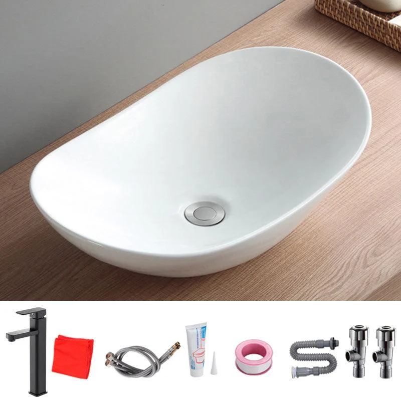 Modern White Vessel Sink Porcelain Vessel Bathroom Sink with Tap -Bathlova