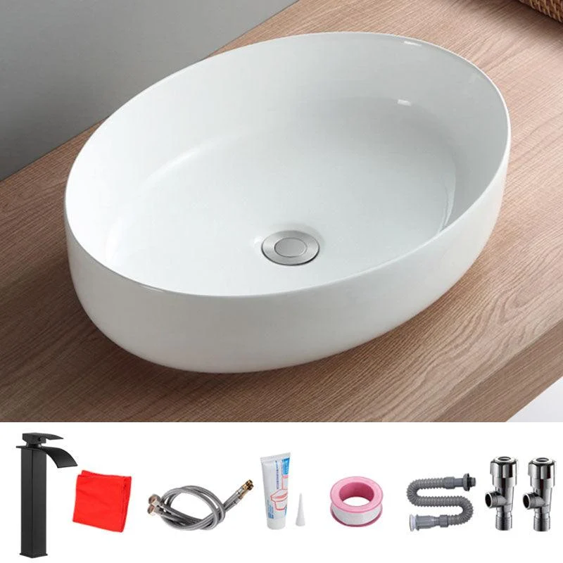 Modern White Vessel Sink Porcelain Vessel Bathroom Sink with Tap -Bathlova