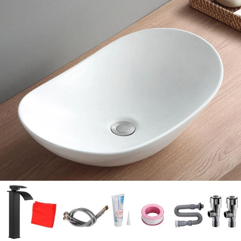 Modern White Vessel Sink Porcelain Vessel Bathroom Sink with Tap -Bathlova