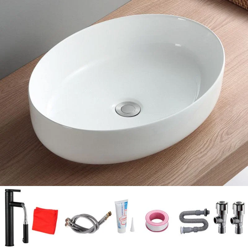 Modern White Vessel Sink Porcelain Vessel Bathroom Sink with Tap -Bathlova