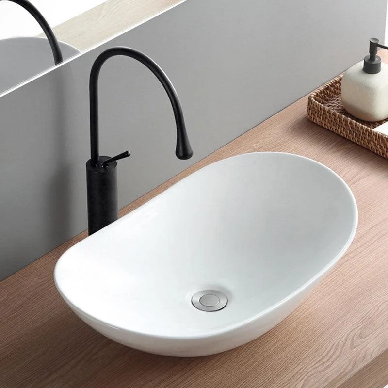 Modern White Vessel Sink Porcelain Vessel Bathroom Sink with Tap -Bathlova