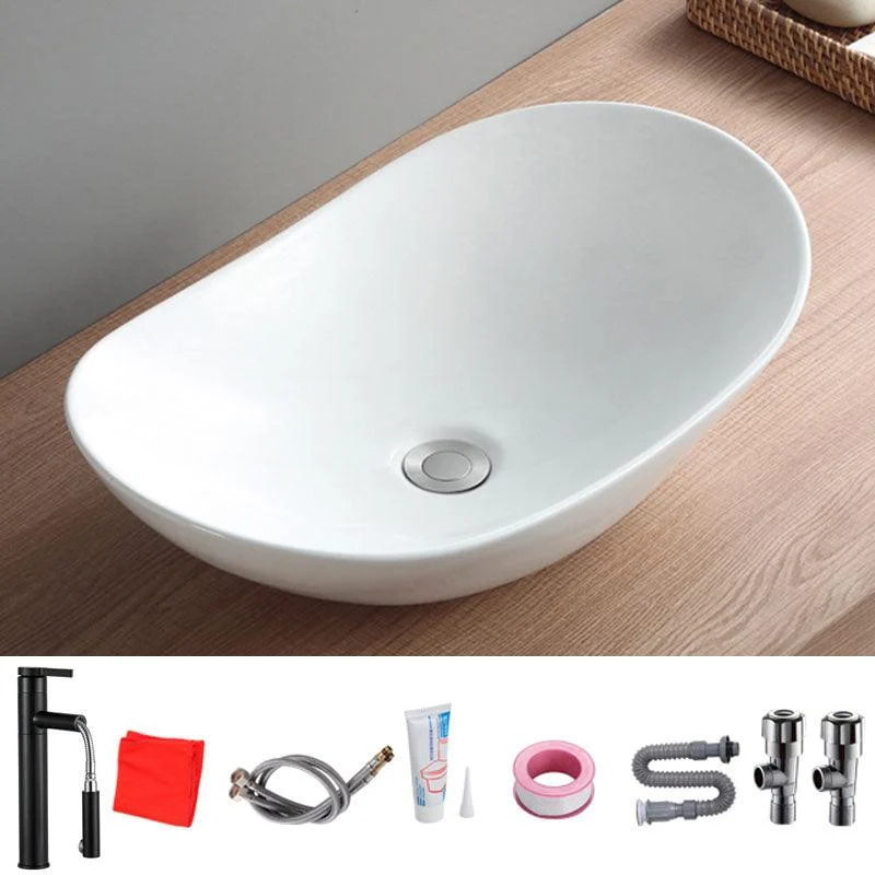 Modern White Vessel Sink Porcelain Vessel Bathroom Sink with Tap -Bathlova