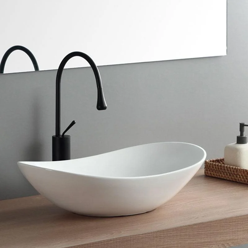 Modern White Vessel Sink Porcelain Vessel Bathroom Sink with Tap -Bathlova