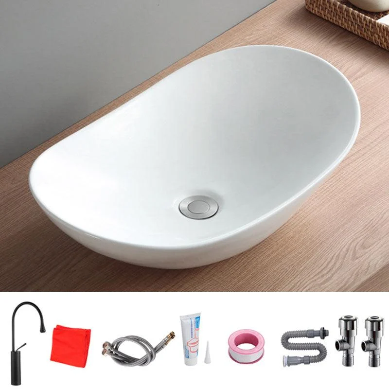 Modern White Vessel Sink Porcelain Vessel Bathroom Sink with Tap -Bathlova